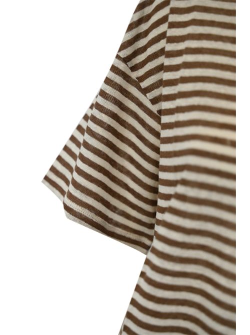 Blusa Barca in jersey di lino a righe Marrone/Bianco WEEKEND MAX MARA | 2515941032600011